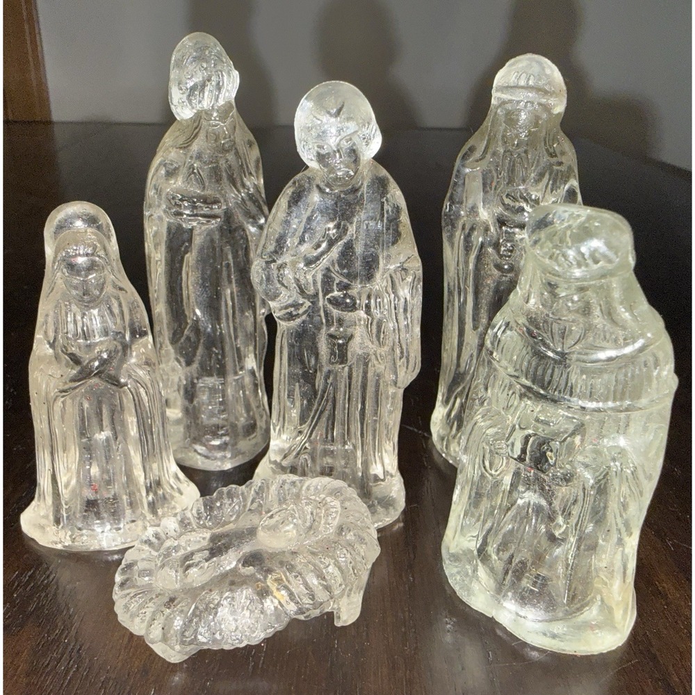Vintage Solid Clear Glass Nativity Set 6 Pc Mary Joseph Baby Jesus Wise Men